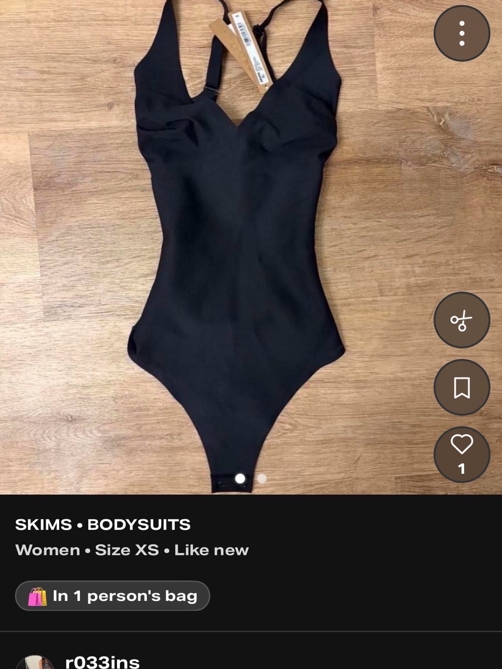 SKIMS Black V-Neck Seamless Snap Bodysuit